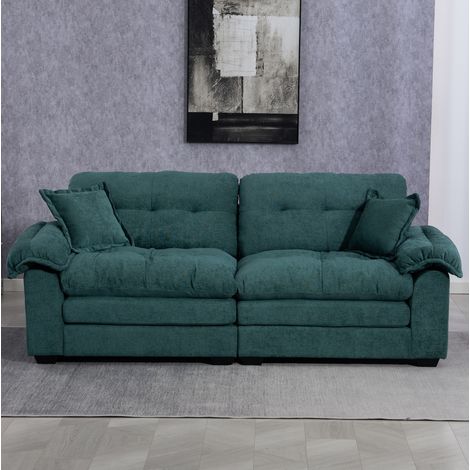 Sofá 214x89x93 cm verde tapizado de chenilla con asiento profundo y cojines de doble capa (1/5)