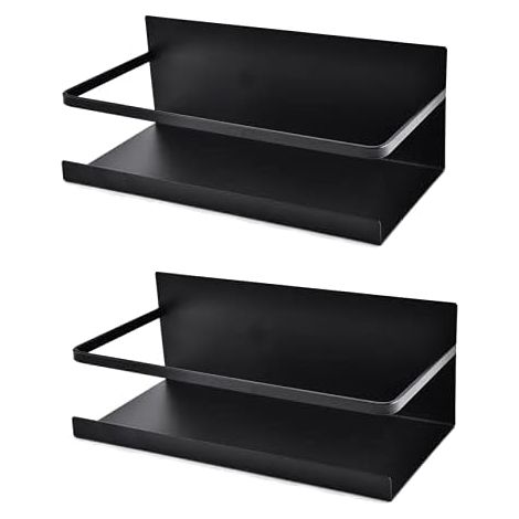 Set di 2 ripiani magnetici in acciaio inox per frigorifero, portaoggetti sospeso (nero) (nero) (1/5)