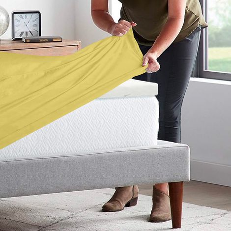 Lenzuolo Sotto 100% Cotone Per Materassi Alti Fino 30 Cm Avvolgente Lenzuola Con Angoli Elastici Singolo Matrimoniale Copri Topper Salvamaterasso Giallo - Matrimoniale