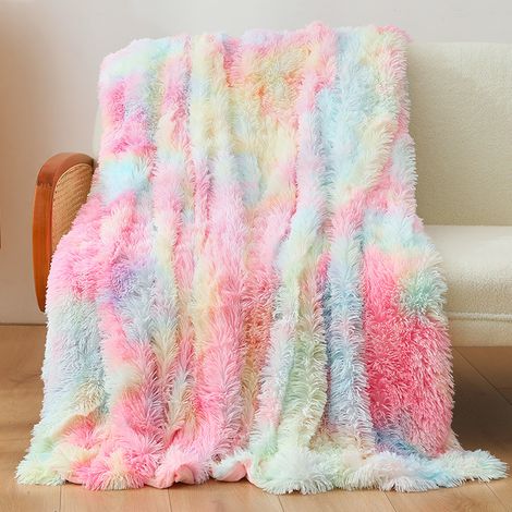 130 x 160cm Grande Couverture Couleur en fausse Cachemire fourrue en peluche pour canapé et lit, super douce et poils longs, épaisse, élégante, confortable et moelleuse