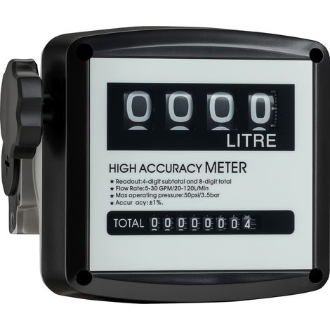 Wiltec Doppelzähler für Diesel Heizöl 3,5 bar 20-120l/min mit 32mm (1") Anschlüsse und 1% Abweichung, für Heizölpumpen und Dieselpumpen