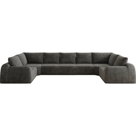 Modulares U-Form-Sofa aus dunkelgrauem Chenille, 411 cm, ohne Montage (1/5)