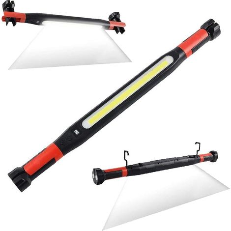 Lámpara de trabajo LED magnética recargable con ganchos y base magnética, barra de luz para debajo del capó, para mecánicos/reparación de automóviles/taller, camping, bricolaje, taller. (1/5)