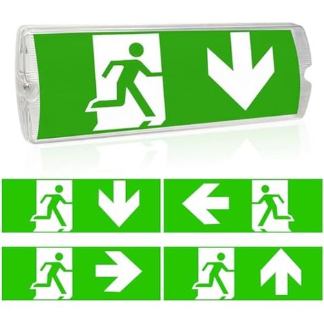 Panneau d'urgence LED professionnel avec éclairage de secours à batterie Panneau de sortie de secours étanche IP65 4 pictogrammes de sécurité interchangeables Charge automatique pour (1/5)