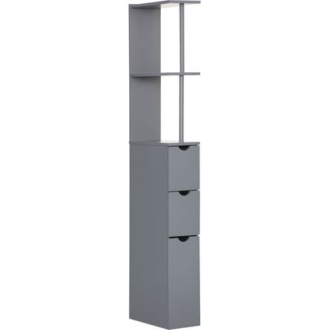 Column of bathroom modern with 2 shelves, 2 drawers and 1 door anti-tilting, 15 x 33 x 136,8 cm, gray (1/5)