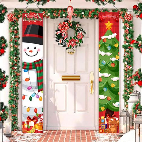 Décorations de Noël pour l'intérieur et l'extérieur : grand bonhomme de neige, bannière « Joyeux Noël » à suspendre aux murs de la maison, à la porte d'entrée, au jardin, au garage et au porche. (1/5)