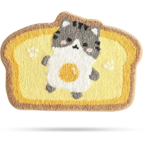 Tapis de bain absorbant motif animal, style chat toast œuf, 50 × 80 cm, effet laine