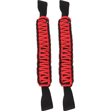 Poignées de maintien pour appui-tête et arceau de sécurité de 29,6 cm, antidérapantes, en paracorde, universelles pour voiture, SUV, quad, SSV, camping-car, noir et rouge. (1/5)