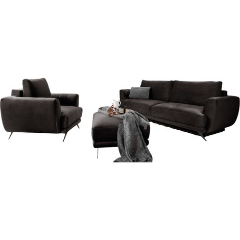Ensemble canapé convertible velours marron Zora - 1 canapé 3 places + 1 fauteuil + 1 pouf (1/5)