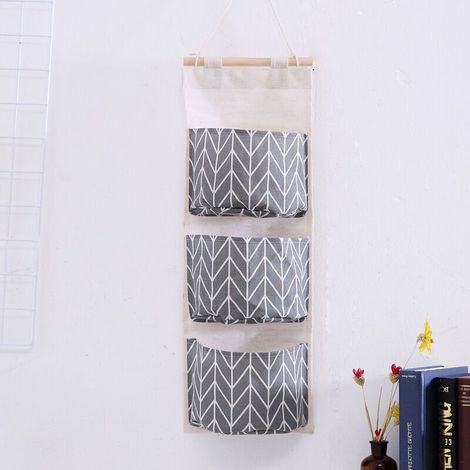 Sac de Rangement Suspendu avec 3 Poches, Étagère Mural en Tissu Panier Pochette de Rangement Organisateur pour Chambre Salle de Bain Cuisine - Étanche & Élégant