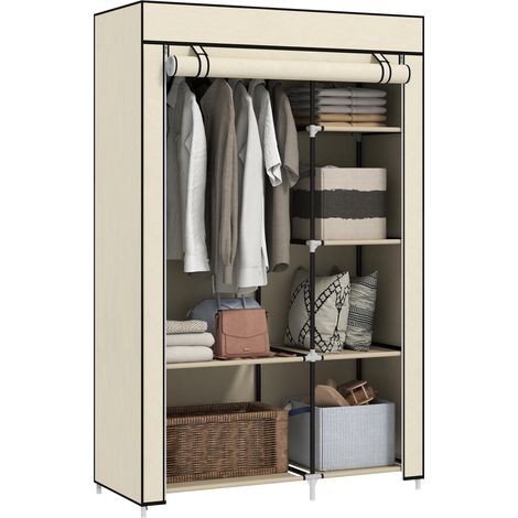 Armoire pliable en tissu, penderie portable avec 6 étagères et 1 trengle pour chambre, 103 x 43 x 162.5 cm, crème