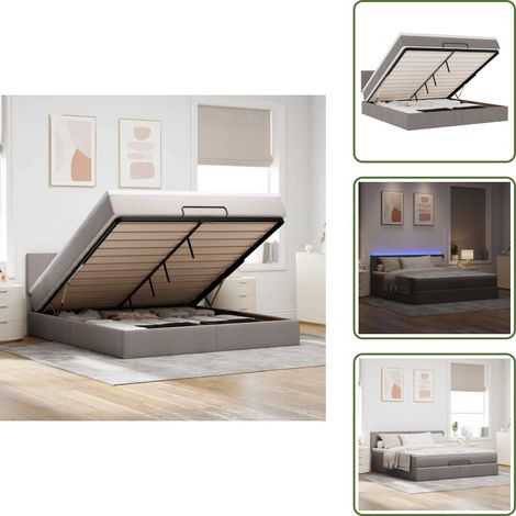 vidaXL Lit ottoman avec matelas et LED Taupe 180x200cm tissu