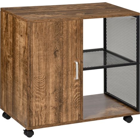 Armario para impresora y documentos, mueble con cajones de estilo nórdico con ruedas, armario multiusos para oficina y hogar, color marrón vintage. (1/5)
