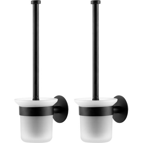 Lot de 2 brosses WC - Noir - Montage mural - Porte-brosse WC sans perçage - Avec support de brosse de rechange pour salle de bain et WC (1/5)