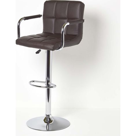 HOMESCAPES Barstuhl Bramley - höhenverstellbarer Barhocker drehbar mit Lehne, 62-82cm - braun (1/5)