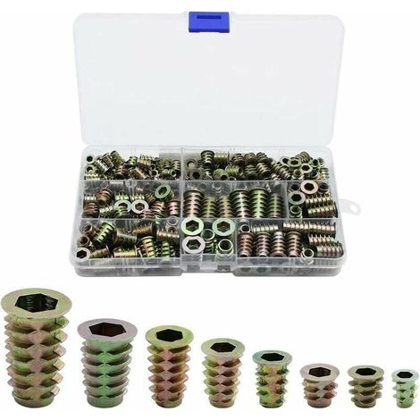 230 Pièces Alliage De Zinc Insert Fileté Hexagonale écrous Inserts Fileté Insert écrous Filetage Extérieur M4 M5 M6 M8 Pour Kit D'Outils D'écrou Pour Meubles En Bois (1/5)