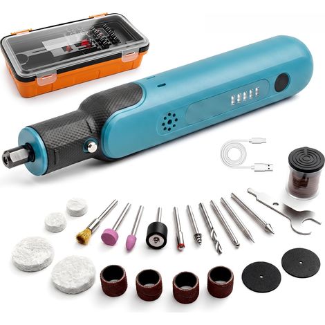 8-V-Akku-Rotationswerkzeug-Set mit 48 Zubehörteilen, 5 Geschwindigkeitsstufen (5000–25000 U/min), USB-C-Ladeanschluss, leichter Gravierer zum Polieren, Schleifen und Schneiden.