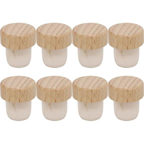 8 bouchons de bouteille réutilisables en forme de T — 3 × 2,2 cm, en bois et caoutchouc, adaptés aux bouteilles de vin et de bière.