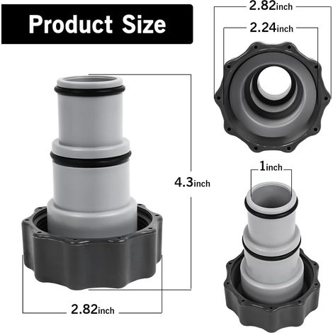 Adaptateur de tuyau de rechange Intex pour pompe avec filetage - Pour tuyau de 1,5 et 1,25" - Série A 25077RP 8" Gris Lot de 2 (1/4)