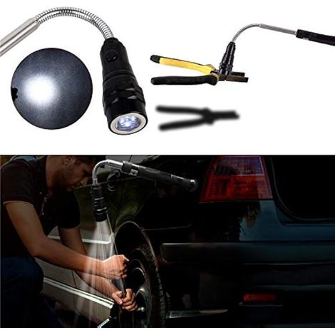 Ensemble de 5 outils à préhension magnétique, comprenant un outil de ramassage magnétique de 0,7/9 kg, un miroir d'inspection carré/rond, une LED et une poignée télescopique rotative à 360°. Boîte et (1/3)