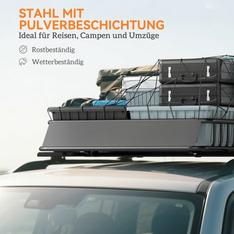 Coffre de toit pour voiture, panier de toit auto, capacité 90,7 kg, barres de toit avec déflecteur d’air, tubes en acier, noir (1/4)