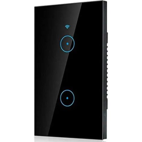 Panneau tactile intelligent Wi-Fi à 2 boutons pour application Tuya, commande à distance par téléphone et minuterie vocale, interrupteur intelligent pour la maison, noir (1/5)