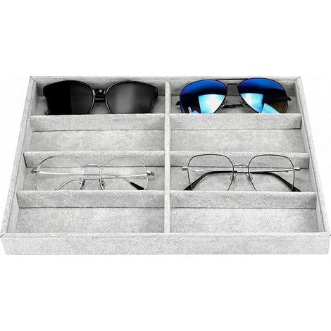 Plateau à bijoux pour lunettes, boîte de présentation en à 8 compartiments, et polyvalent pour lunettes, montres et bijoux (1/3)