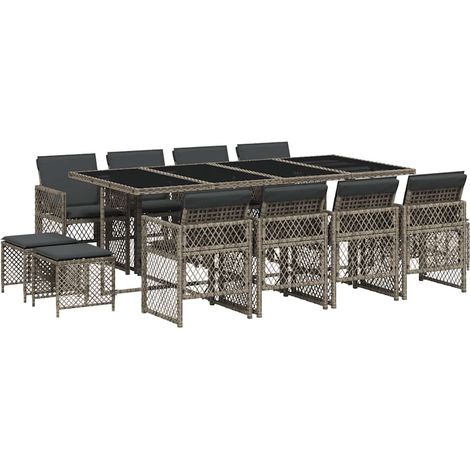 Maison Exclusive - 13-tlg. Garten-Essgruppe mit Kissen Grau Poly