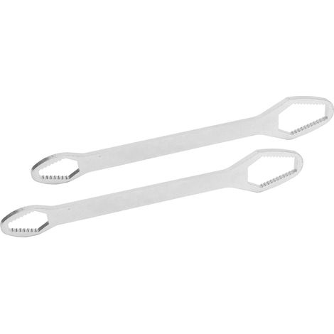 Vendu par lot de 2 : clé à douille multifonctionnelle 8-22 mm, clé universelle auto-serrante réglable à double extrémité, longueur 260 mm (galvanisée argent). (1/5)