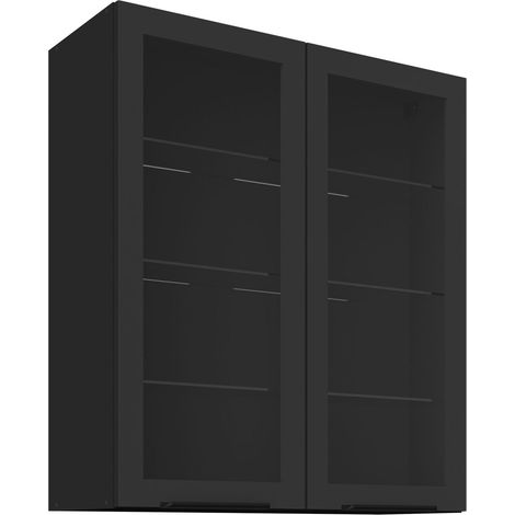Küchen Glashängeschrank 80 cm SIENA Schwarz Küche Küchenzeile Küchenblock (1/5)