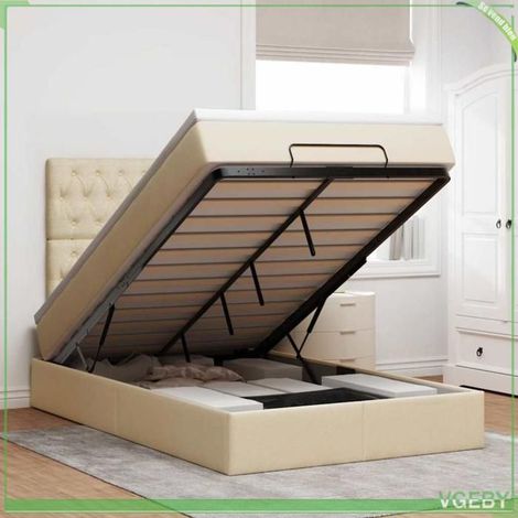 Cadre de lit ottoman avec matelas - 3313235 - 120x200 cm - Crème - Rangement hydraulique (1/5)