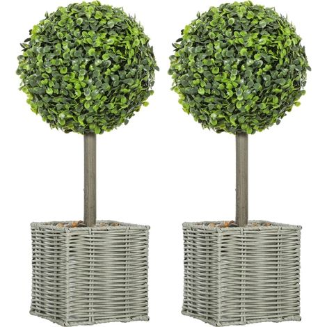 Set de 2 plantas artificiales de boj en maceta, resistentes a los rayos UV, 50 cm, verde (1/5)