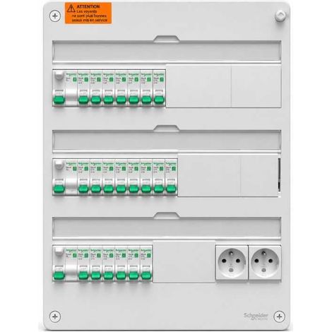 Schneider Electric – Tableau équipé à encastrer 3 rangées 18 modules – R9HPNFC15123P – Pré-câblé pour installation rapide – Protection appareils électroménagers (1/5)