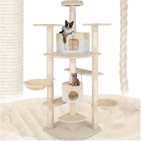 Arbre à chat panneau de fibres griffoir sisal 201cm beige/blanc
