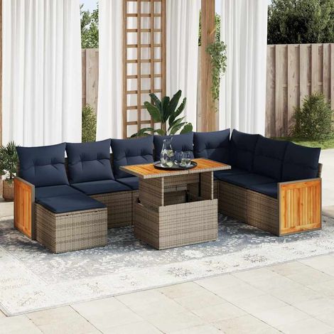 Set sofás jardín y cojines 11 pzas ratán sintético acacia gris vidaXL (1/5)