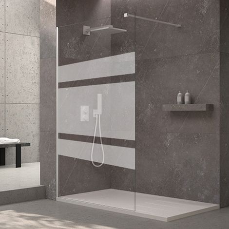 Mampara de ducha fija Walk In 80x195 Blanco Cristal templado antical serigrafiado 8 mm (1/5)