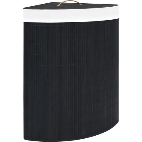 Cesto de ropa esquinero, fabricado en bambú, con capacidad para 60 litros, color negro. (1/2)