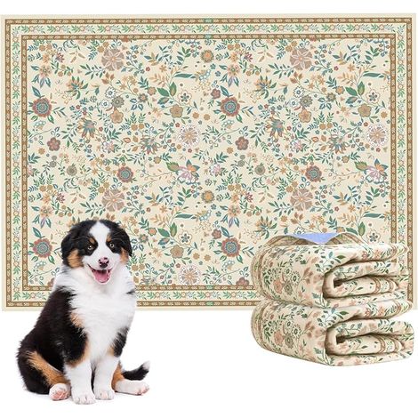 Absorbent Mat for Dogs, 45 x 60 cm, Brown Floral Pattern Dog Training Mat, Washable and Non-Slip Rabbit Mat, Suitable for Dogs Cats (1/5)