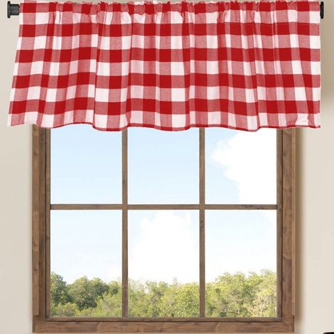 Rideau Haut - Motif Carreaux Buffalo Plaid - Rouge et Blanc - Pochette Pour Tringle - 55 x 15 Pouces - 1 Panneau (1/5)
