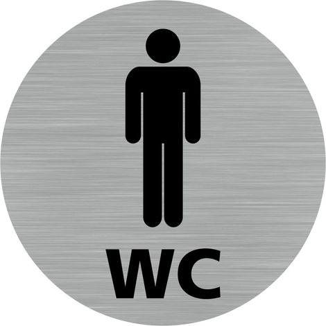 Pictogramme WC Homme (Q0420).- Adhésif aspect aluminium brossé - Diamètre 76 mm