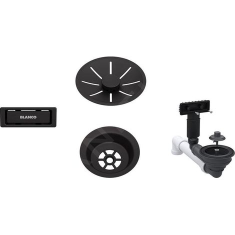 Blanco – Kit de vidage complet pour évier simple – contrôle manuel – noir mat – bonde à panier 3 1/2’’ – 207422