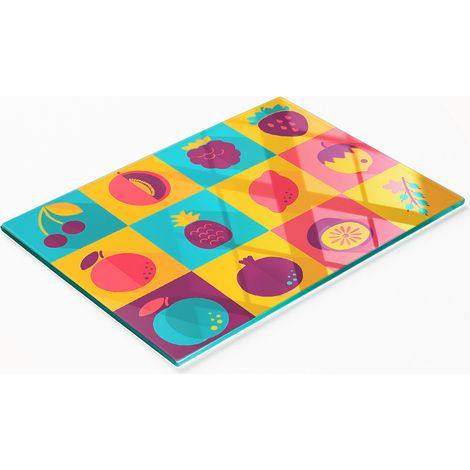 Tablero decorativo multifuncional de vidrio templado con iconos de frutas, 80x52 cm. (1/5)