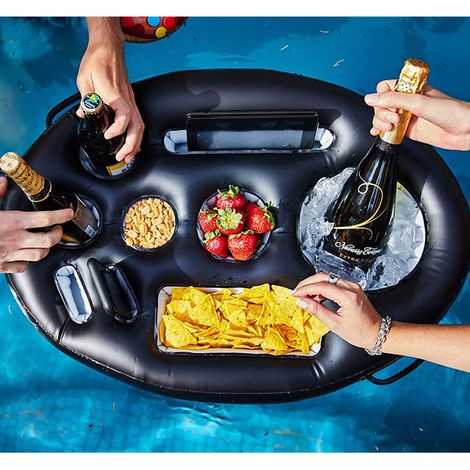Drijvende zwembadbak avec 9 portes, 2-in-1 opblaasbare zwembaddrankhouder avec trekkoord, grote zwembadbekerhouder, drijvende bar voor volwassenen, zomerzwembadfeestje, zwembadgadget (1/5)