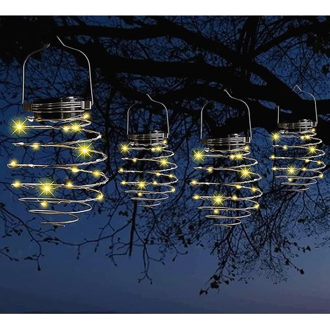 Lot de 4 lanternes solaires en spirale, lanternes créatives à suspendre avec poignée, lampes solaires décoratives pour jardin, patio, cour, porche, chemin (1/5)