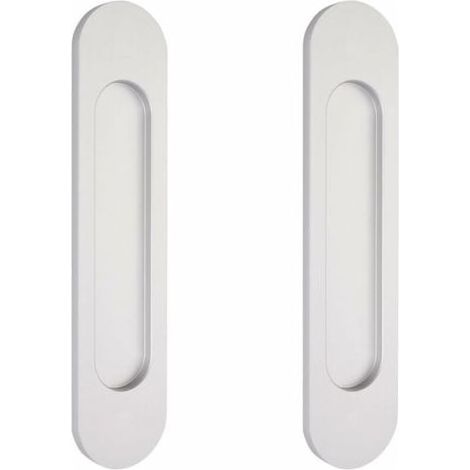 2 poignées de porte coulissantes ovales argentées de 15 cm autocollantes, poignées de porte affleurantes en aluminium, pour portes de grange coulissantes, fenêtres et placards sans perçage (1/5)
