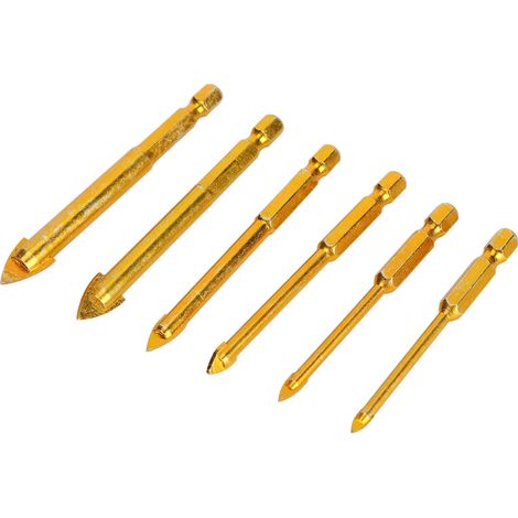 6-teiliges Steinbohrer-Set, goldener Kohlenstoffstahl YG6-Legierung, Glasbohrer, 1/4-Zoll-Sechskantschaft (1/5)