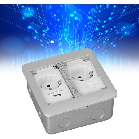 Multifunktionale Bodeneinbausteckdose, europäische Standard-Einbausteckdose, 250 V, dunkelgrau. (1/5)