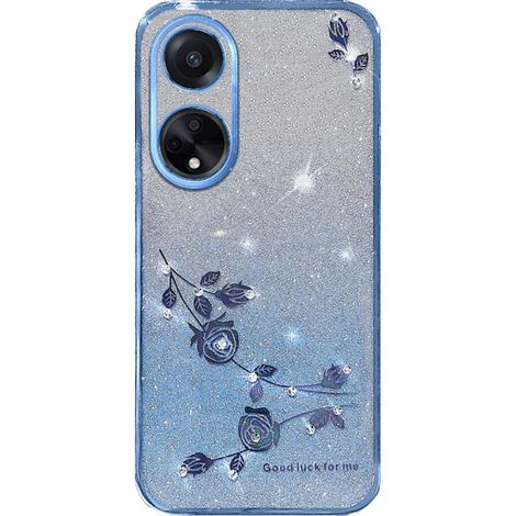 Funda para Oppo A58 4G, diseño de flor con purpurina, color azul. (1/2)