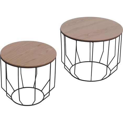 MCA Lot de 2 tables basses HHG-396, tables d'appoint, tables de salon, tables basses, style industriel, métal, bois de chêne