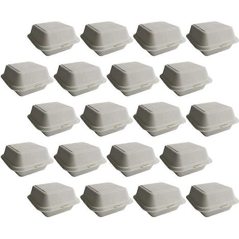 Boîte de rangement multifonctionnelle, support à hamburgers, boîte de conservation pour aliments de barbecue, en canne à sucre beige, lot de 25. (1/5)